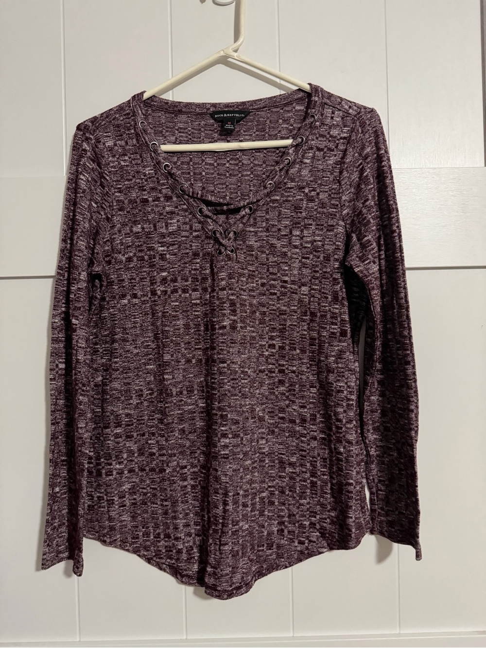 Rock & Republic Plum Lace-Up Long Sleeve Top